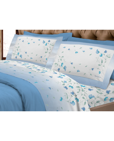 Completo lenzuola matrimoniale in flanella 100% cotone Super Europa dis. Pea Flower