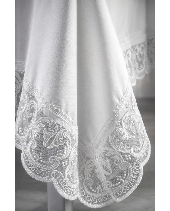 Tovaglia da 12 con tovaglioli 100% raso di cotone con pizzo Carezze Kira