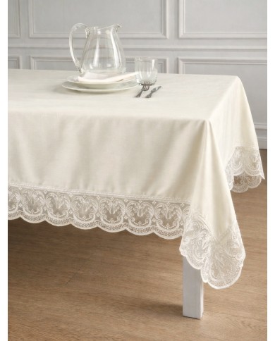 Tovaglia da 12 con tovaglioli 100% raso di cotone con pizzo Carezze Kira