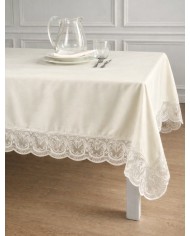 Tovaglia da 12 con tovaglioli 100% raso di cotone con pizzo Carezze Kira