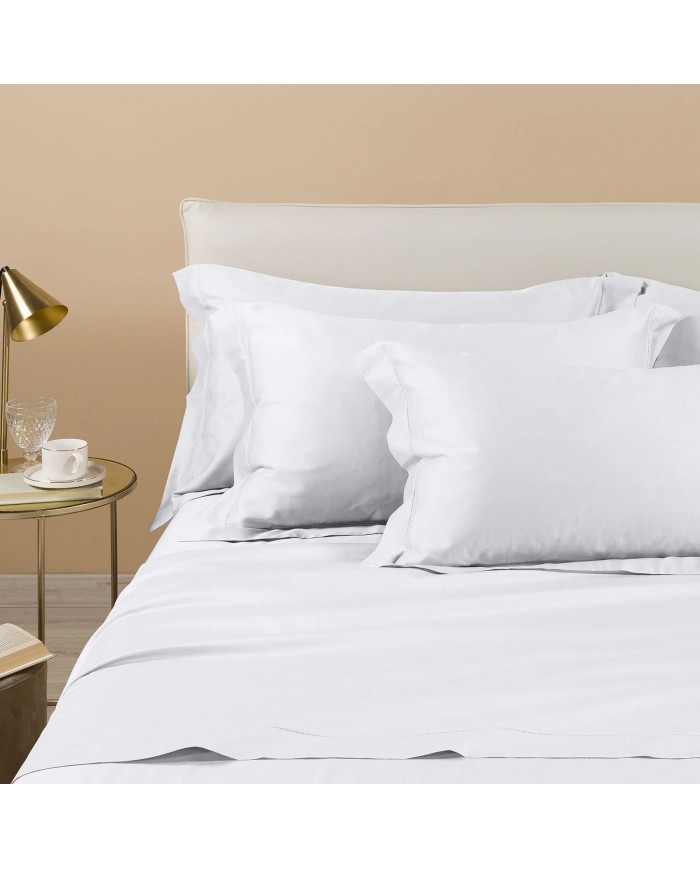 Completo lenzuola matrimoniale in raso di cotone orlo a giorno Caleffi