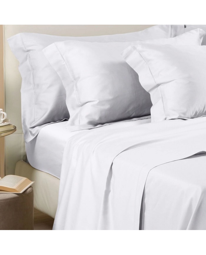 Completo lenzuola matrimoniale in raso di cotone orlo a giorno Caleffi