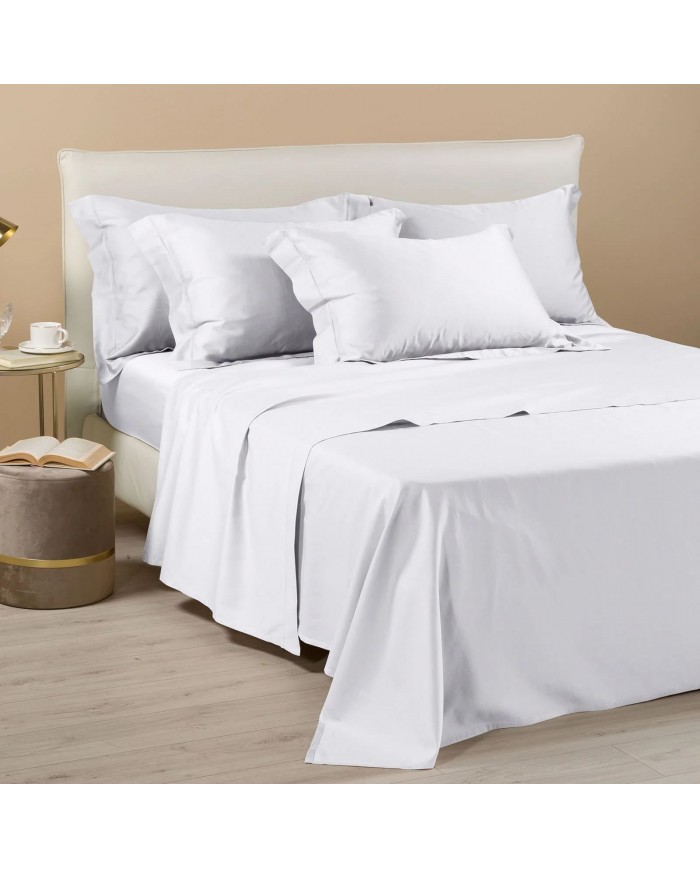 Completo lenzuola matrimoniale in raso di cotone orlo a giorno Caleffi