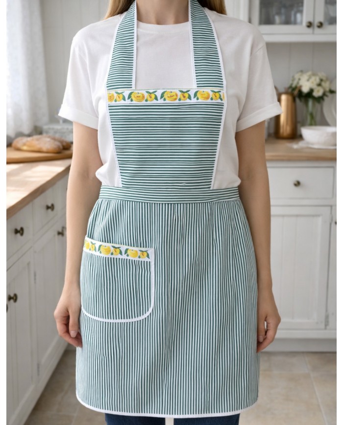 Grembiule con pettorina 100% cotone - MADE IN ITALY - art. Alberica Pettorina Righe