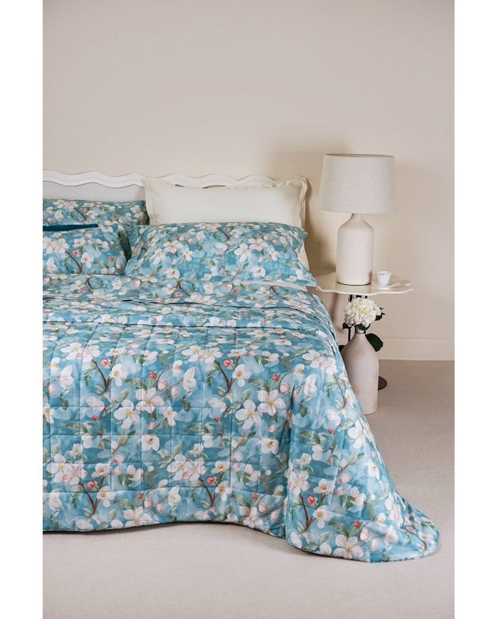 Trapuntino matrimoniale in raso di puro cotone stampato Neith Grace