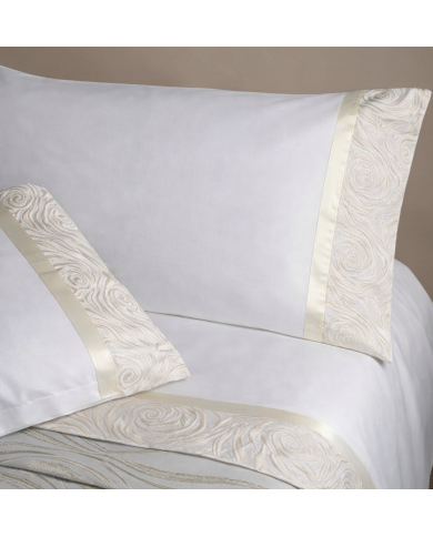Completo Lenzuola con balza in raso di cotone matrimoniale Raquel, CAREZZE