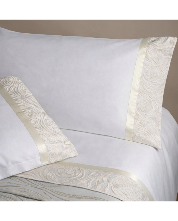 Completo Lenzuola con balza in raso di cotone matrimoniale Raquel, CAREZZE