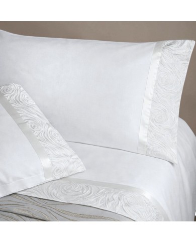 Completo Lenzuola con balza in raso di cotone matrimoniale Raquel, CAREZZE