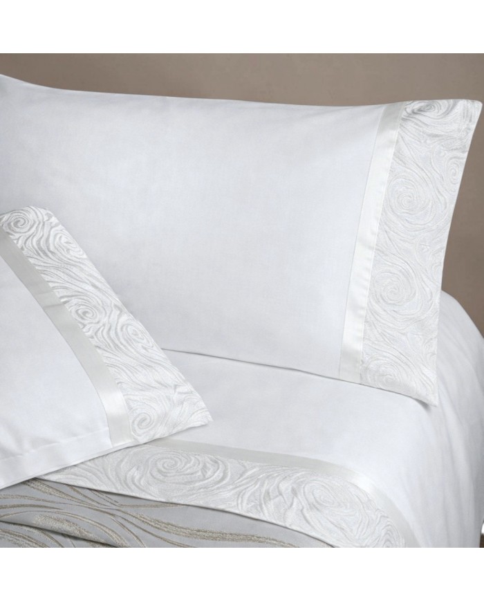 Completo Lenzuola con balza in raso di cotone matrimoniale Raquel, CAREZZE