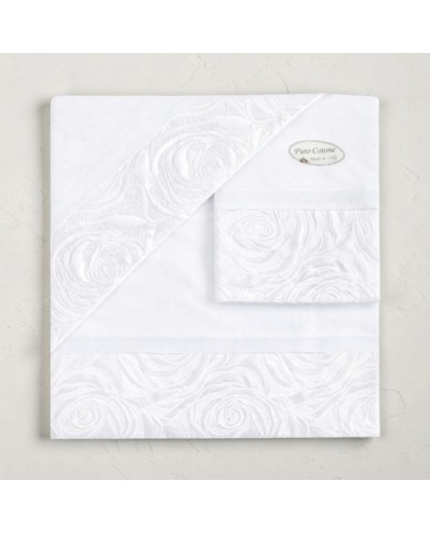Completo Lenzuola con balza in raso di cotone matrimoniale Raquel, CAREZZE