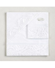 Completo Lenzuola con balza in raso di cotone matrimoniale Raquel, CAREZZE
