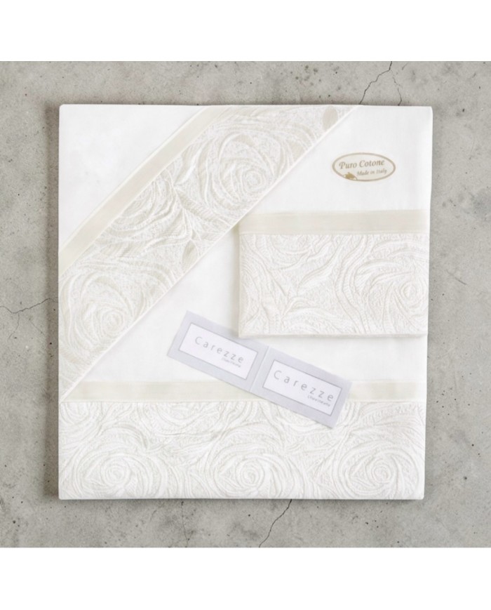 Completo Lenzuola con balza in raso di cotone matrimoniale Raquel, CAREZZE