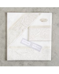 Completo Lenzuola con balza in raso di cotone matrimoniale Raquel, CAREZZE