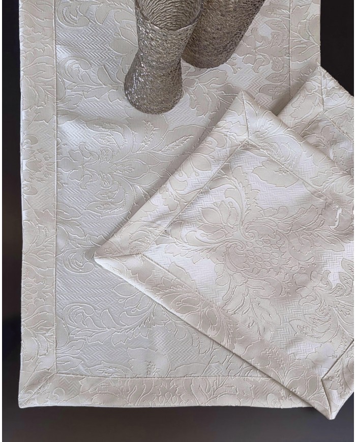 Set di 3 centri in raso jacquard di puro cotone Nada Carrara art. Rebrodè