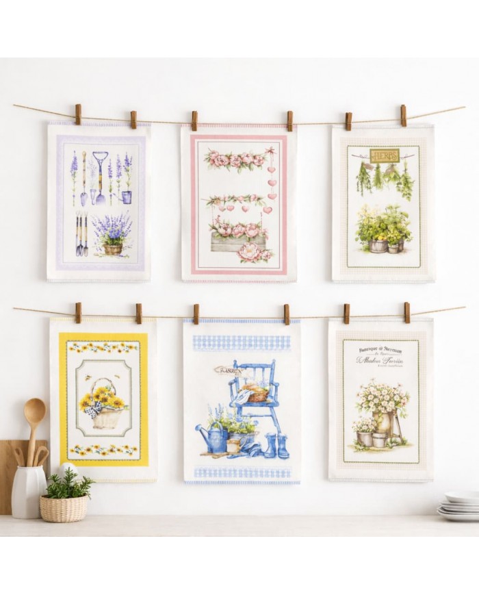 Set 6 strofinacci in microspugna 100% cotone Country art. Botanical