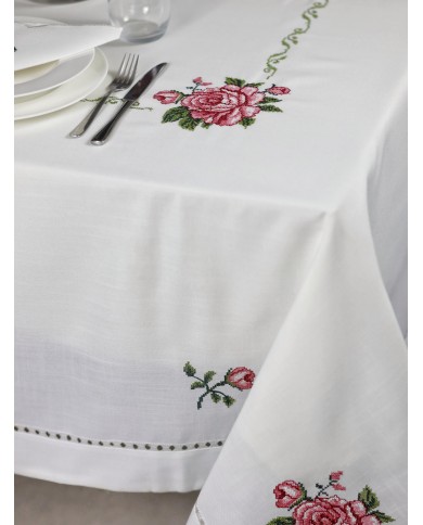 Servizio da tavola ricamato 18 posti tovaglia + tovaglioli art. 5373 Rose
