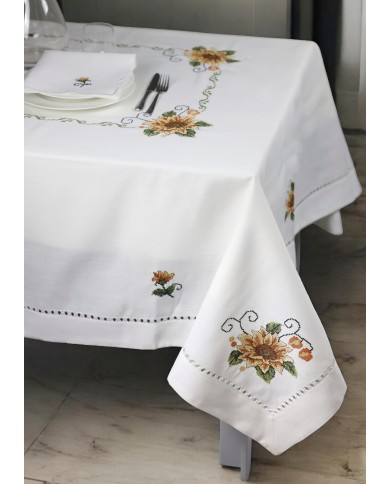 Servizio da tavola ricamato 18 posti tovaglia + tovaglioli art. 9502 Girasole