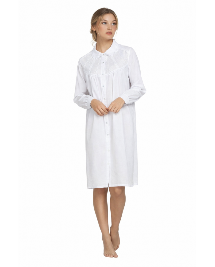 Camicia da notte in cotone batista manica lunga aperta Vilfram 9129
