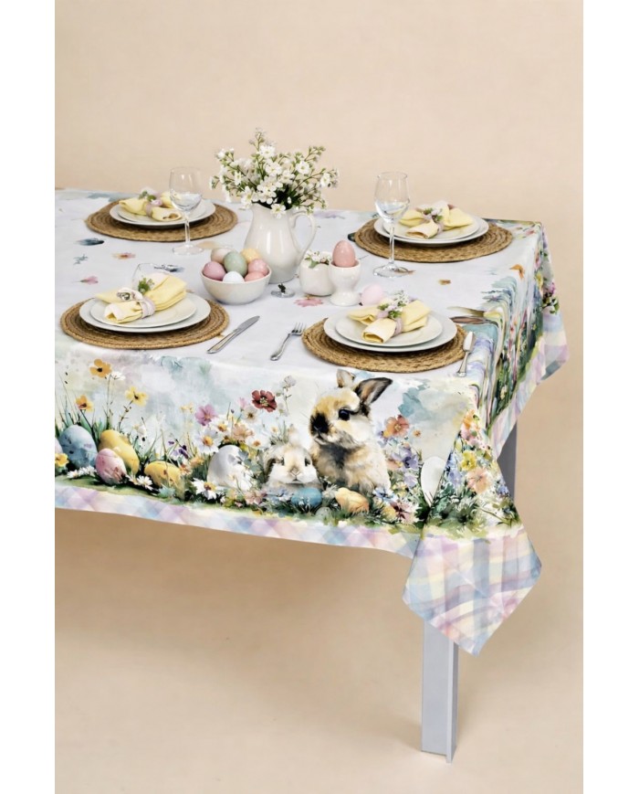 Tovaglia Pasqua 12 posti 100% cotone stampa digitale Tessitura di Arconate dis.2