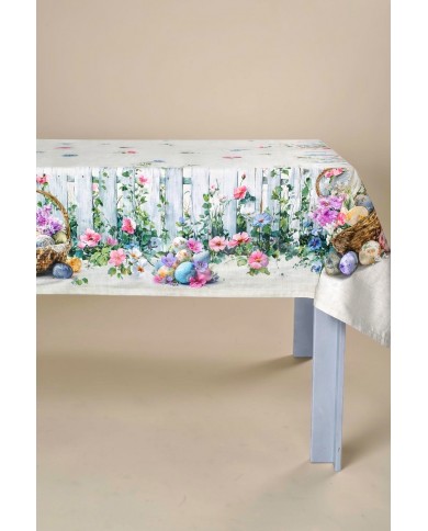 Tovaglia Pasqua 6 posti 100% cotone stampa digitale Tessitura di Arconate dis.1