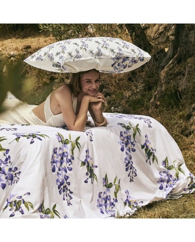 Completo lenzuola copriletto percalle 100% cotone Fazzini Glicine