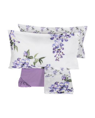 Completo lenzuola copriletto percalle 100% cotone Fazzini Glicine