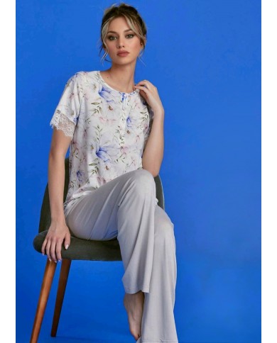 Pigiama donna manica corta pantalone lungo 100% cotone Lunatica 61129