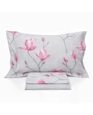 Completo lenzuola matrimoniale in percalle 100% cotone Mirabello Soft Magnolia