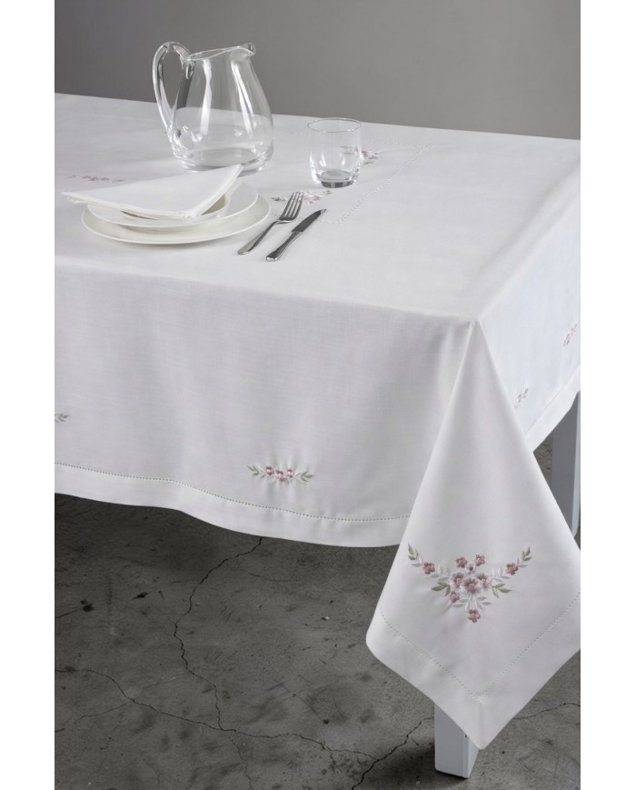 Servizio da tavola ricamato tovaglia + tovaglioli 18 posti art. 9260