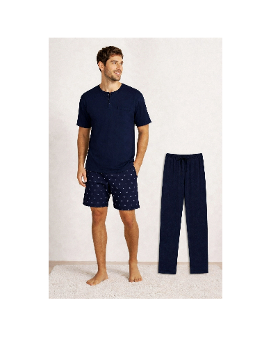 Pigiama estivo uomo tre pezzi 100% cotone Bip Bip 3254