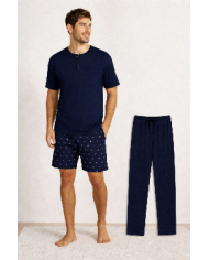 Pigiama estivo uomo tre pezzi 100% cotone Bip Bip 3254