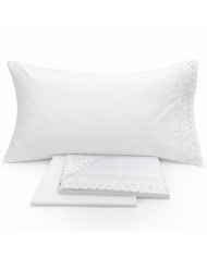 Completo lenzuola matrimoniali in puro cotone con pizzo Sangallo Aurora by Carezze