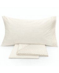 Completo lenzuola matrimoniali in puro cotone con pizzo Sangallo Aurora by Carezze