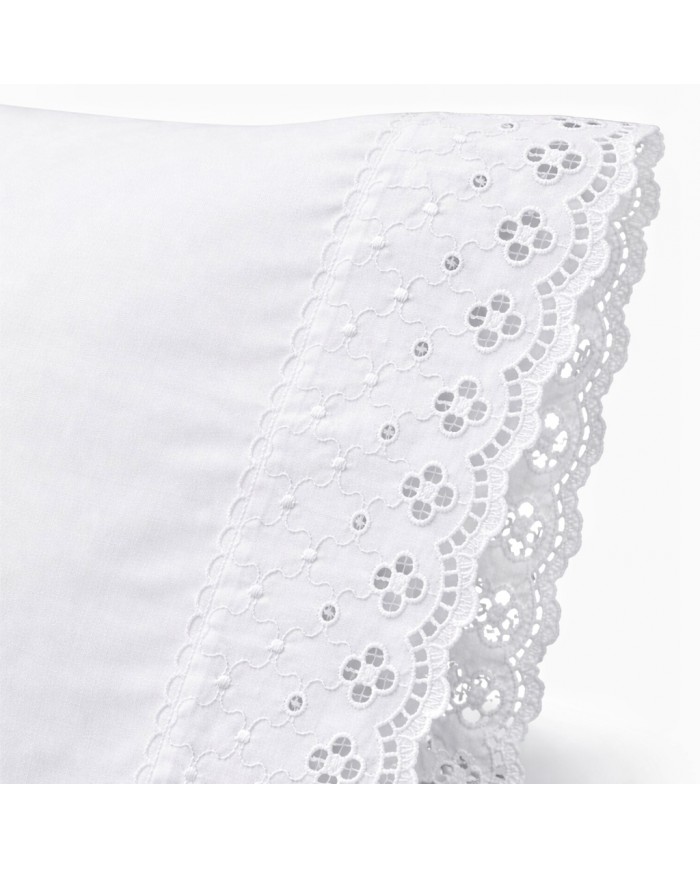 Completo lenzuola matrimoniali in puro cotone con pizzo Sangallo Aurora by Carezze