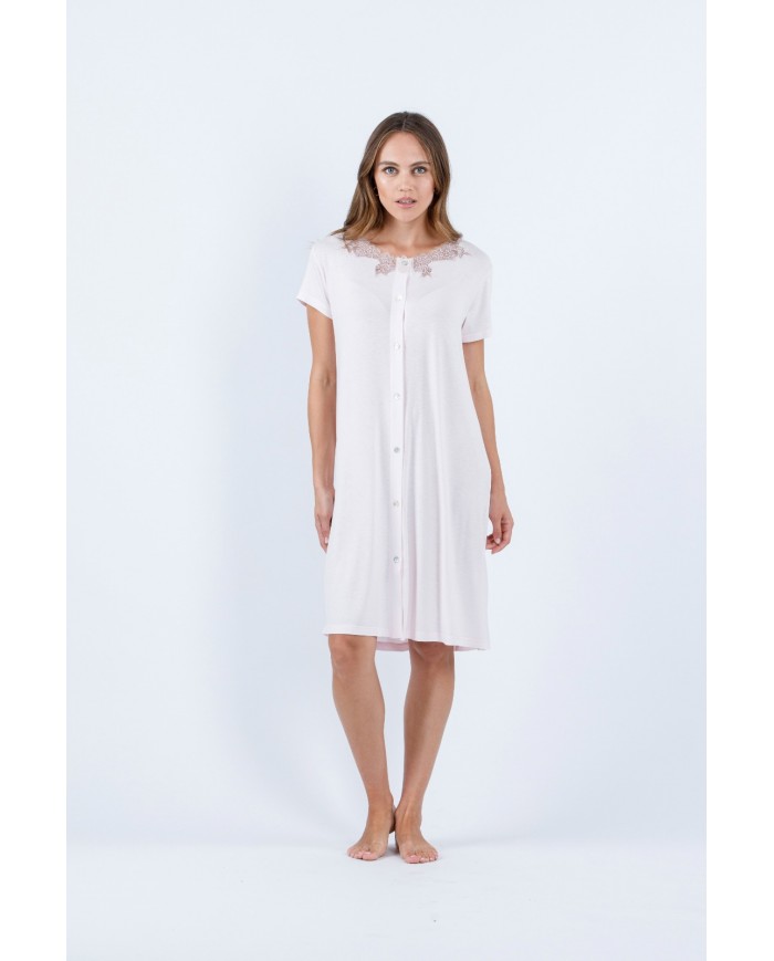 Camicia da notte mezza manica aperta avanti con bottoni Semplice Vanità Fida Lingerie art. 2654