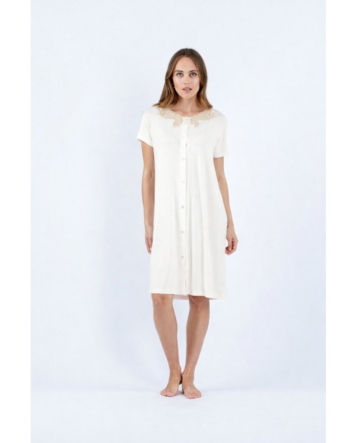 Camicia da notte mezza manica aperta avanti con bottoni Semplice Vanità Fida Lingerie art. 2654