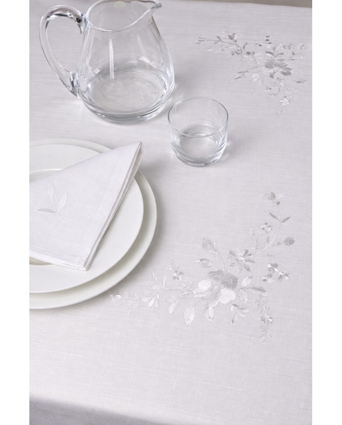 Servizio da tavola ricamato tovaglia + tovaglioli 12 posti art. SL0703