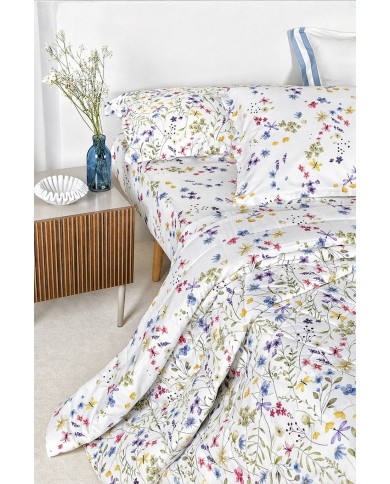 Completo lenzuola matrimoniale in raso di puro cotone Neith art. Bianca