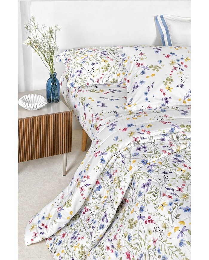 Completo lenzuola matrimoniale in raso di puro cotone Neith art. Bianca