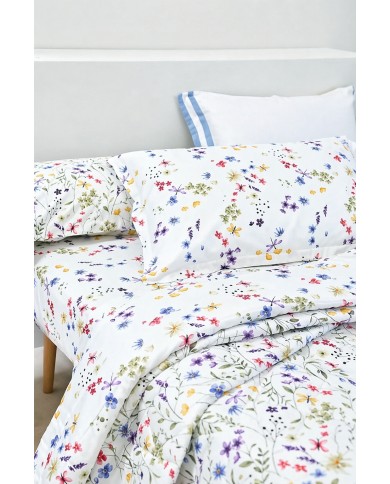 Completo lenzuola matrimoniale in raso di puro cotone Neith art. Bianca