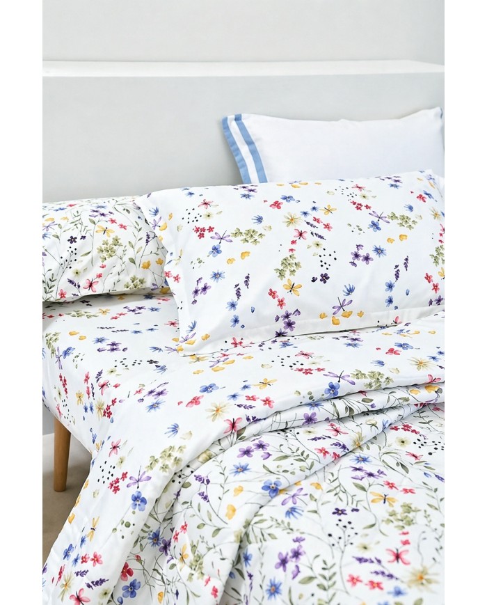 Completo lenzuola matrimoniale in raso di puro cotone Neith art. Bianca