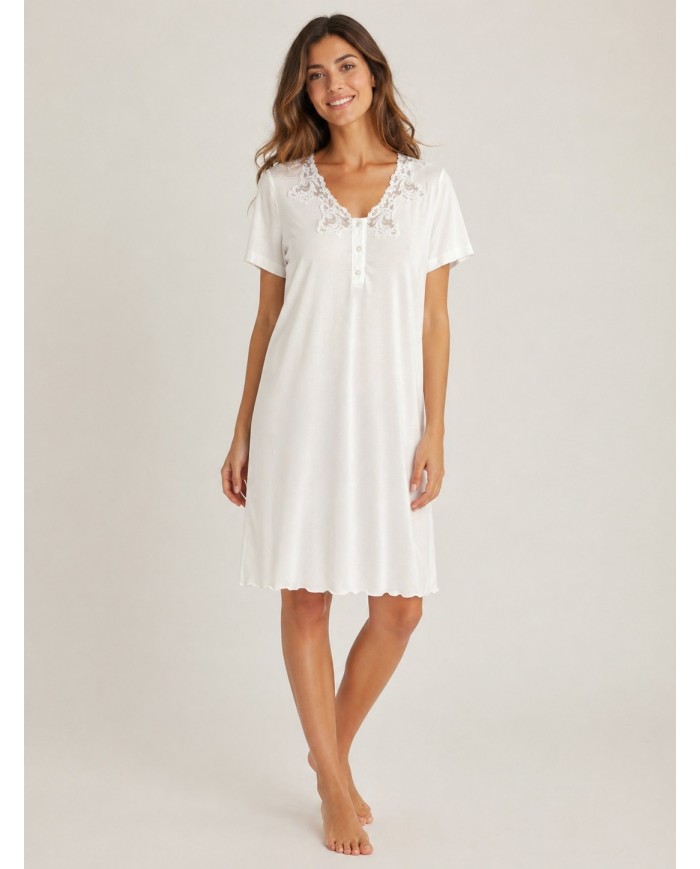 Camicia da notte 3 bottoni con pizzo Toscana Lingerie art. Ivana