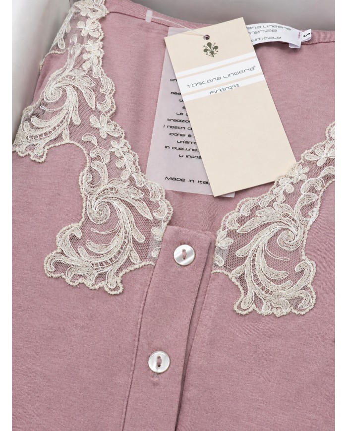 Camicia da notte 3 bottoni con pizzo Toscana Lingerie art. Ivana