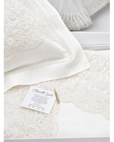 Coordinato copriletto e lenzuola 100% lino e rebrodè Chiarelle Sophie art. Alma