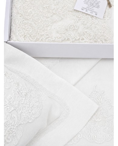 Coordinato copriletto e lenzuola 100% lino e rebrodè Chiarelle Sophie art. Alma