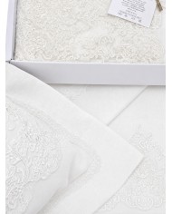 Coordinato copriletto e lenzuola 100% lino e rebrodè Chiarelle Sophie art. Alma