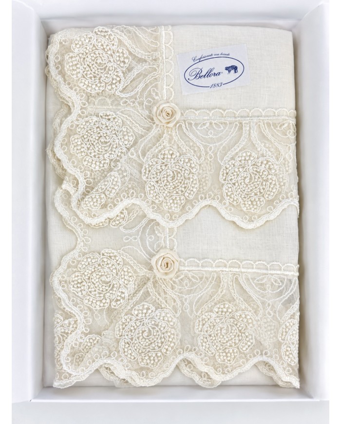 Set di 3 centri 100% lino e merletto art. Rebecca