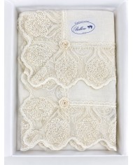 Set di 3 centri 100% lino e merletto art. Rose