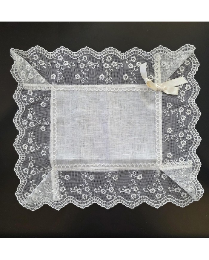 Set di 3 centri 100% lino e merletto art. Antille
