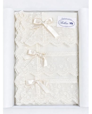 Set di 3 centri 100% lino e merletto art. Antille